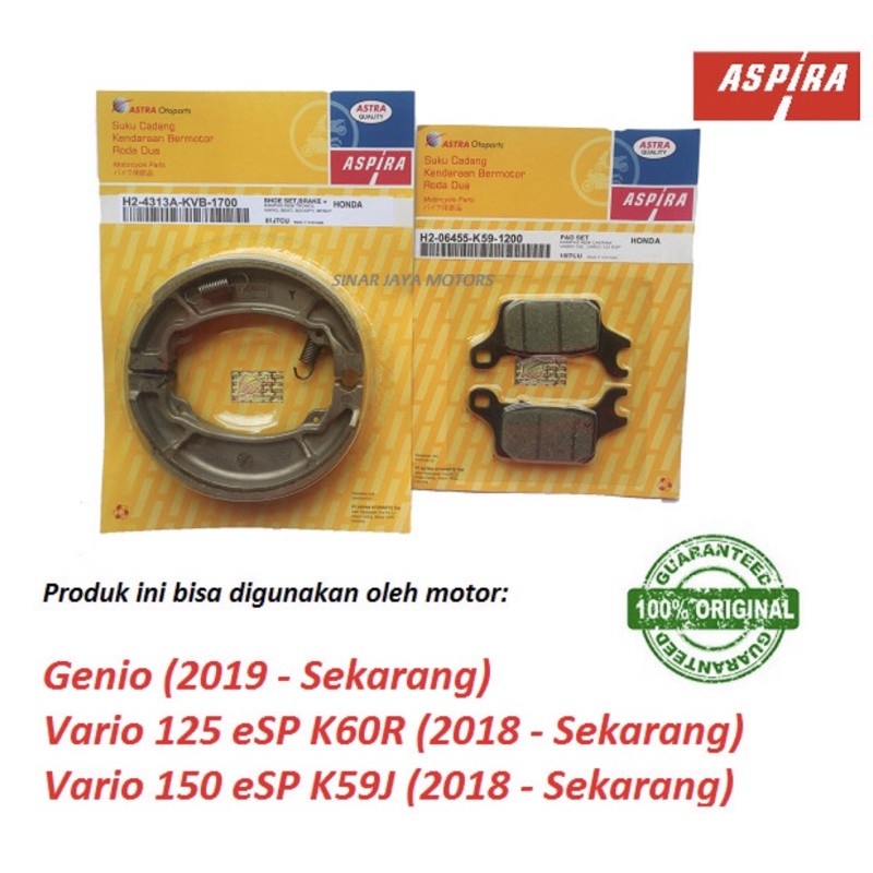 KAMPAS REM DEPAN BELAKANG HONDA VARIO 125 150 ESP / GENIO K59 ASPIRA