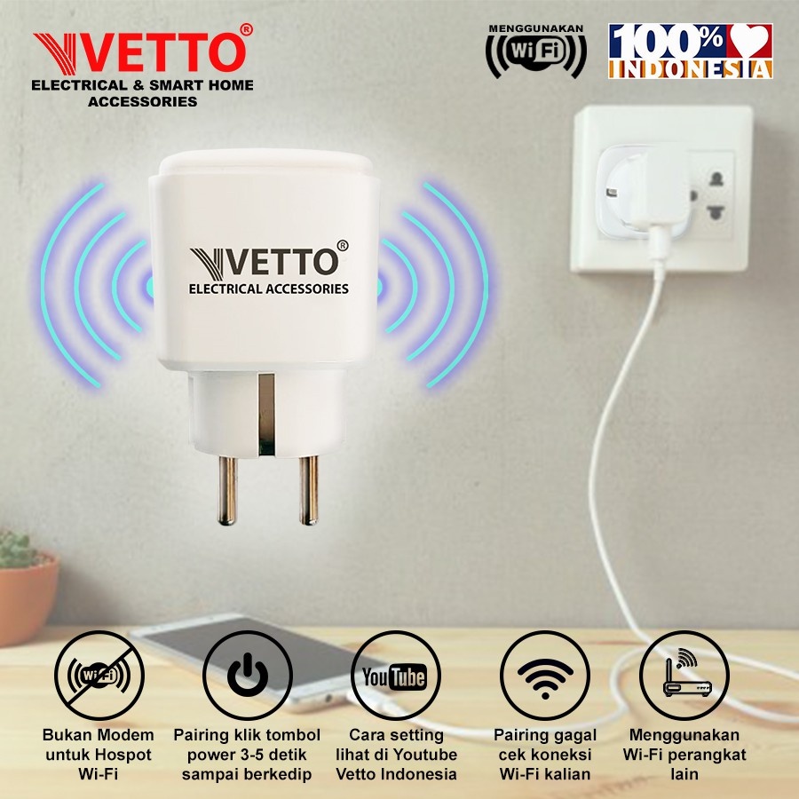 VETTO Smart Plug Wifi Wireless Smart Home Bardi Plus Stop Kontak Smart 16A