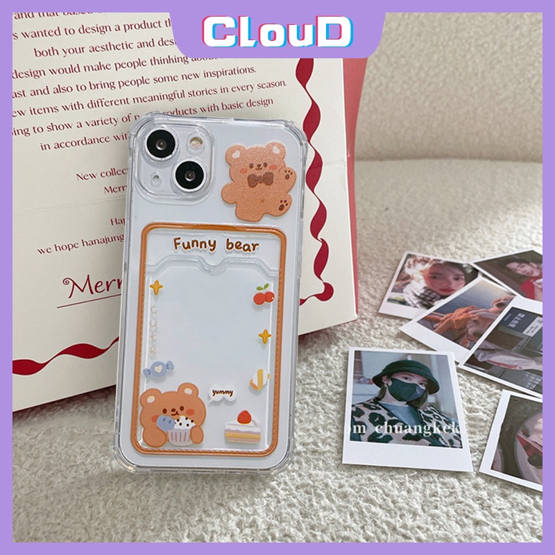 Soft Case Tpu Transparan Motif Kartun Kelinci Beruang Dengan Slot Kartu Untuk iPhone XR X XS Max 7 8 Plus 11 13 12 Pro Max 6 6s Plus SE 2020