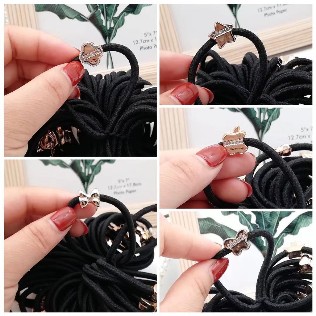 [1 PCS] Ikat Rambut Elastis Hitam Gaya Korea Untuk Wanita Varian Motif Aksesoris Wanita Import-3
