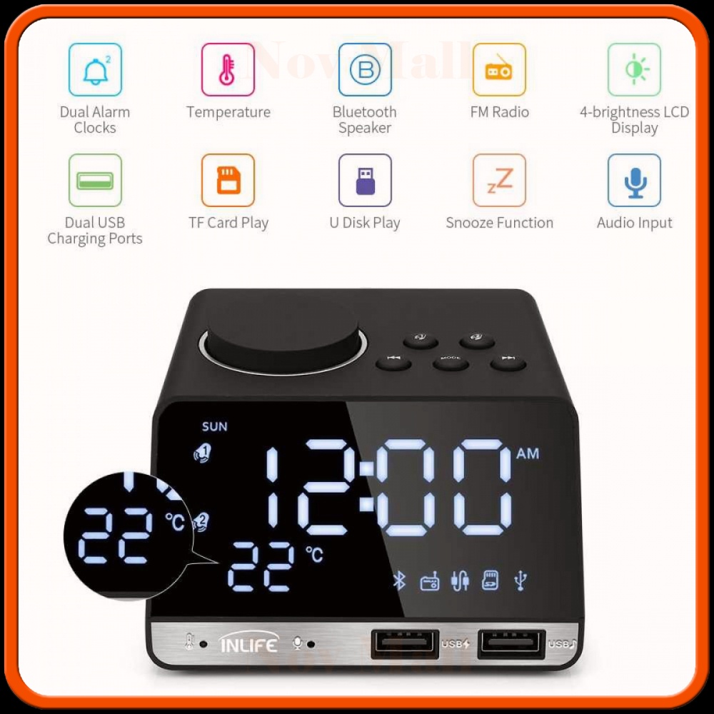 Jam Meja Bluetooth Speaker Alarm Clock Radio USB Charge - K11