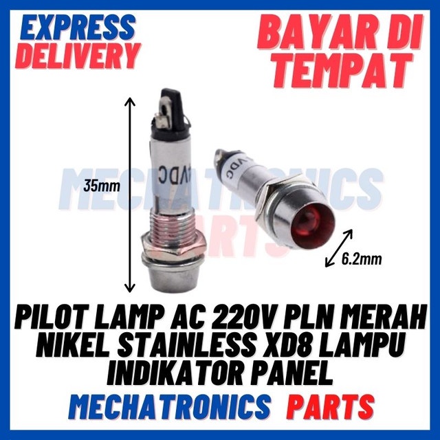 [DSP-9479] PILOT LAMP AC 220V PLN MERAH NIKEL STAINLESS XD8 LAMPU INDIKATOR PANEL