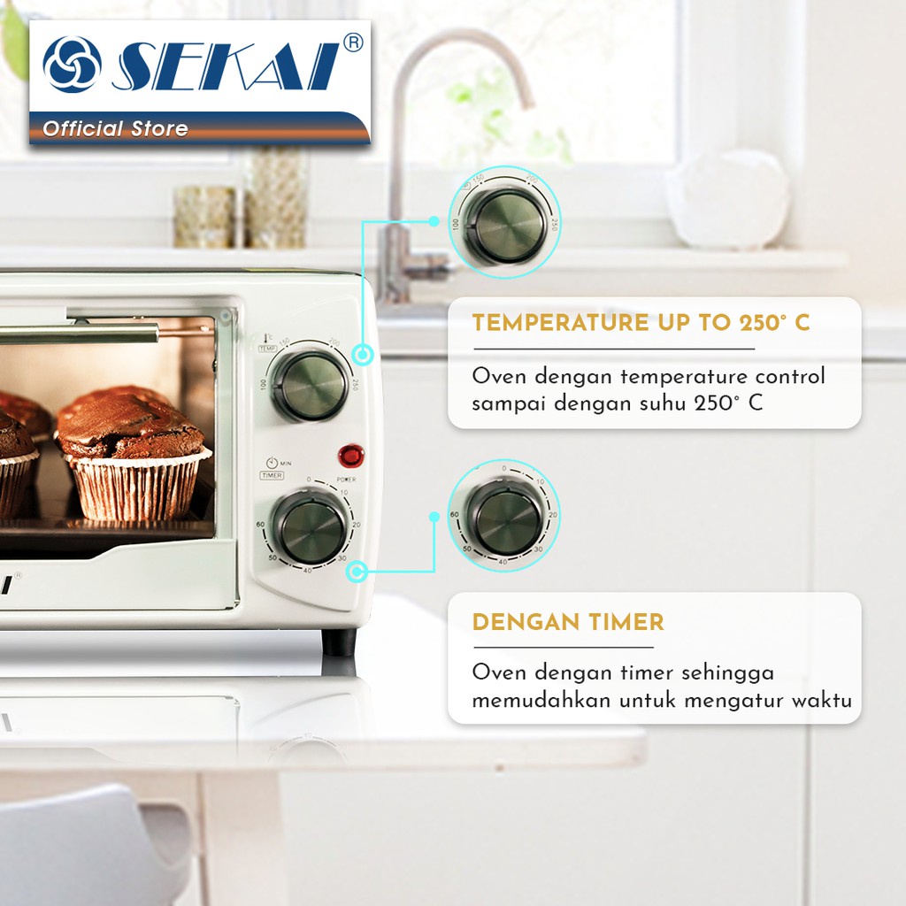 Oven Listrik Low Watt Pemanggang makanan SEKAI Kapasitas 12L Ukl / 9L Ukd Serbaguna - OV 090