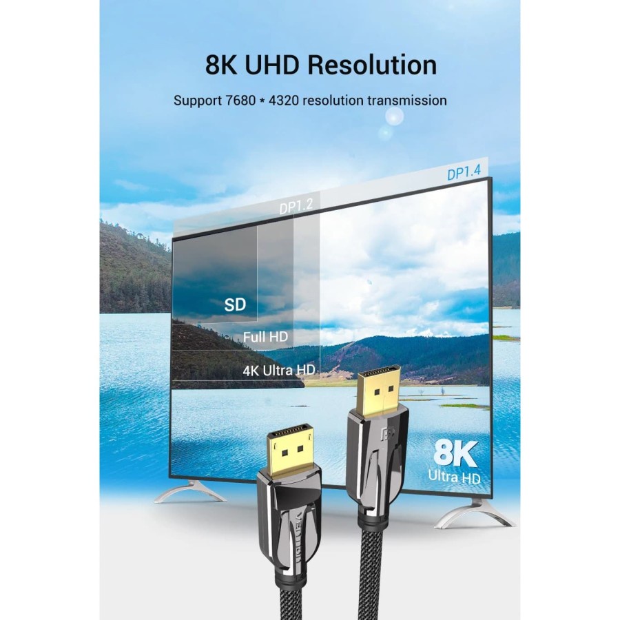 Kabel DisplayPort DP - DP v1.4 Male to Male 4K 8K HDR 32.4Gbps - HCA