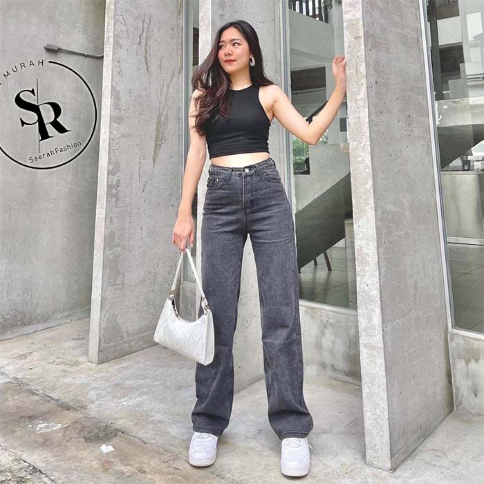 Saerah - Highwaist Kulot Jeans Wanita Loose Jeans Wanita Premium