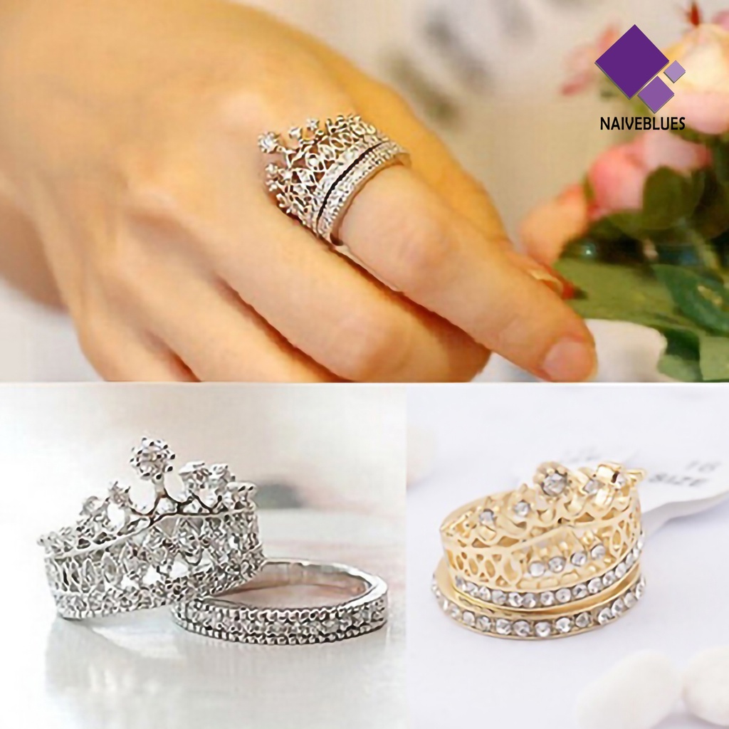 2pcs Cincin Wanita Bentuk Mahkota Bahan Alloy Untuk Pernikahan