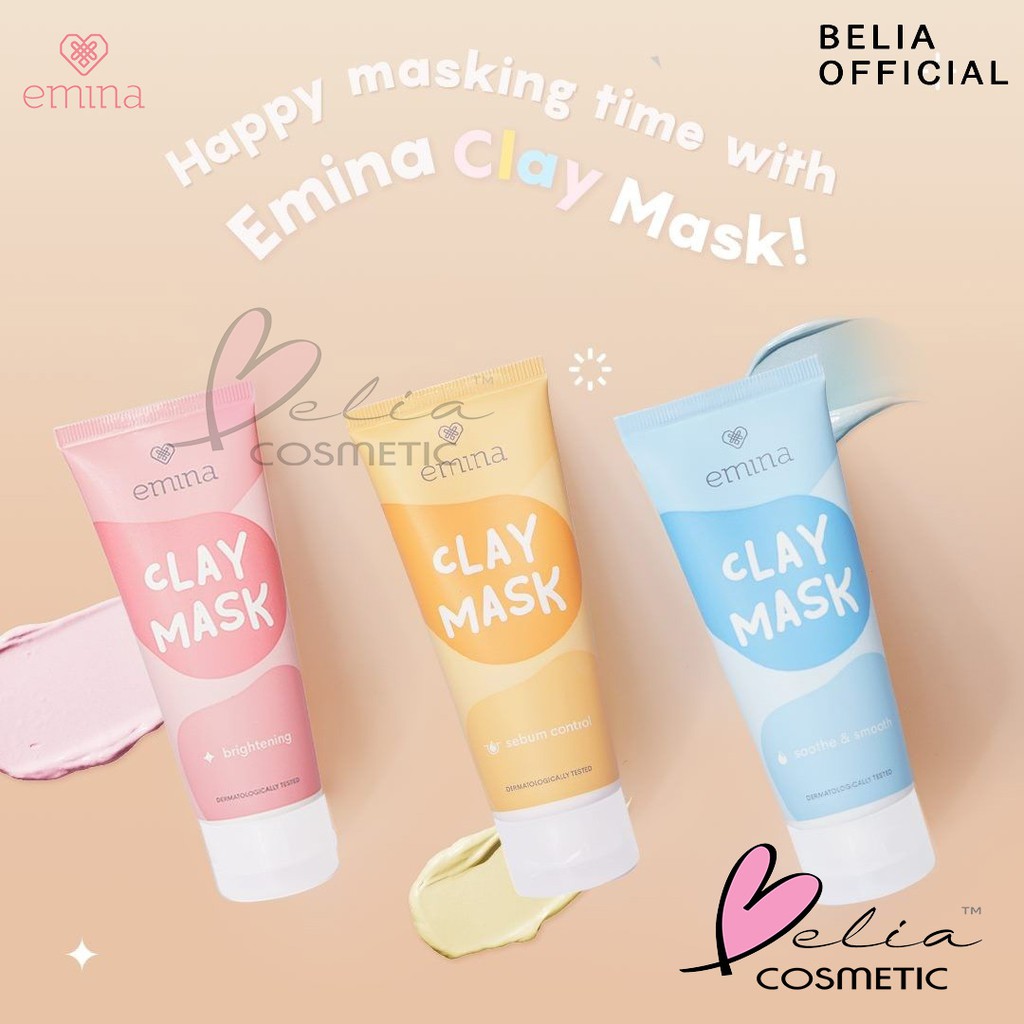 ❤ BELIA ❤ EMINA Clay Mask 60mL | masker wajah brightening sebum oil control soothe smoothe