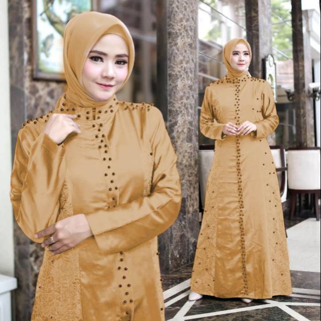 LG Gamis marcel mustard  Bahan velvet lapis brokat asesoris nya motek hitam Ld nya 110 pj145