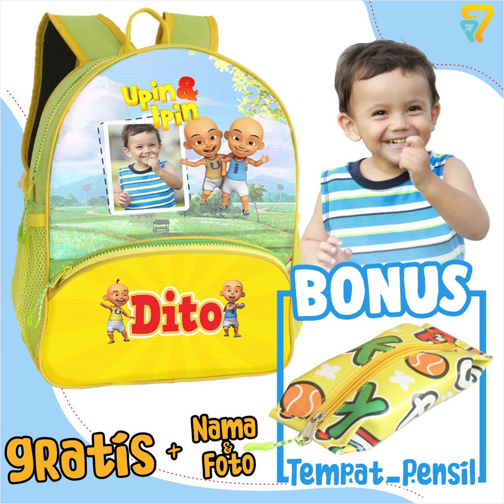 Tas Anak Kartun Upin Ipin Tas Anak Karakter Free Tambah Nama Dan Foto Tas Sekolah Anak Shopee Indonesia