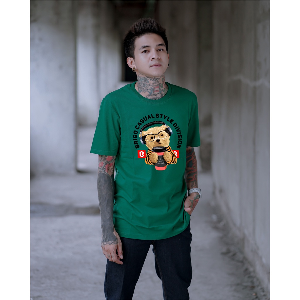 BRIGO Kaos Lengan Pendek Bear Hot Coffee II Kaos Distro BRIGO Beruang Hot Coffee II Kaos Katun Combed M-XL ( Pria &amp; Wanita )