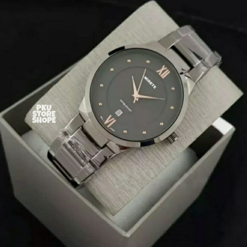 Jam Pria Rantai Stainless Steel  Analog KUARSA Mirete Original Anti Air Tanggal Aktif / Import / tanggal Otomatis / Hitam / Rosgold / Silver / Water Resistant / Original / ALB / MIRETE / COD / MURAH / FOS