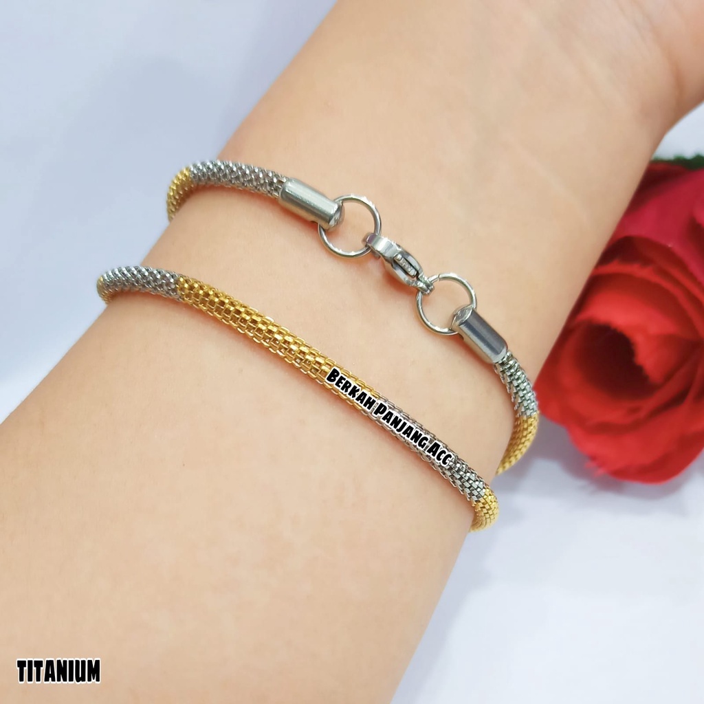 PERHIASAN GELANG TITANIUM BELUT PADAT KOMBINASI ANTI LUNTUR &amp; ANTI KARAT