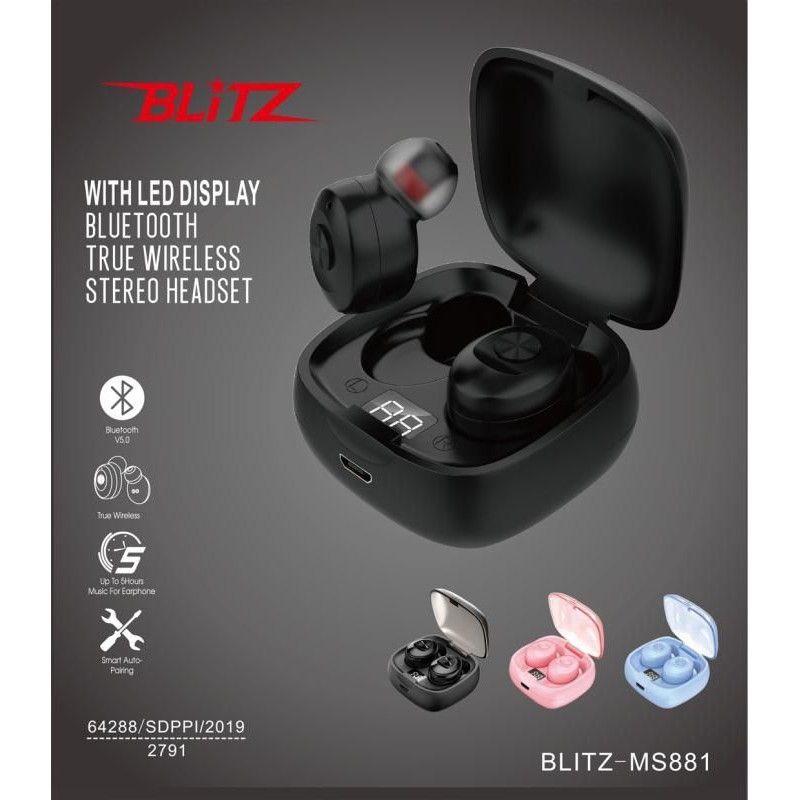 Handsfree Bluetooth Earbuds TWS BLiTZ MS-881 LED