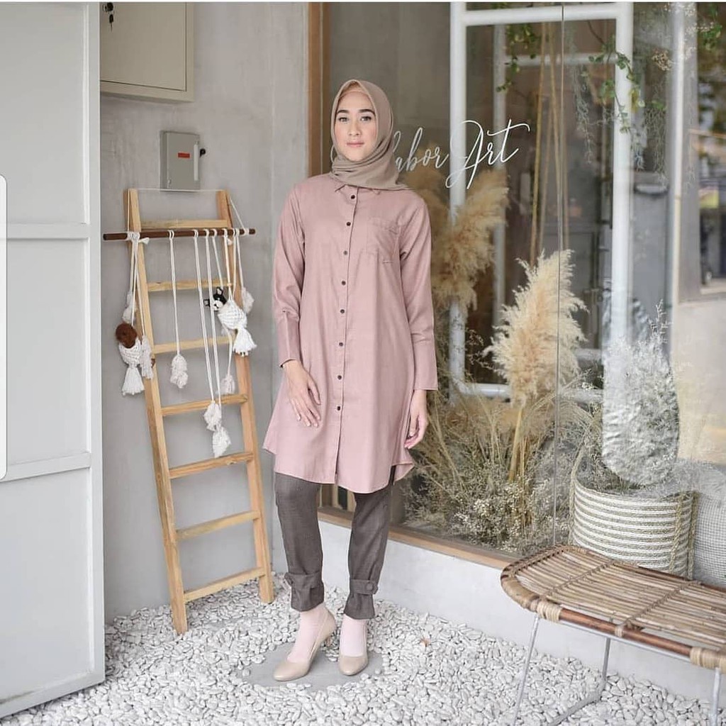 ABIYA TUNIK Bahan MOSSCRAPE KANCING HIDUP BUSUI + TALI PINGGANG Tunik Remaja Kekinian Baju Atasan Wa