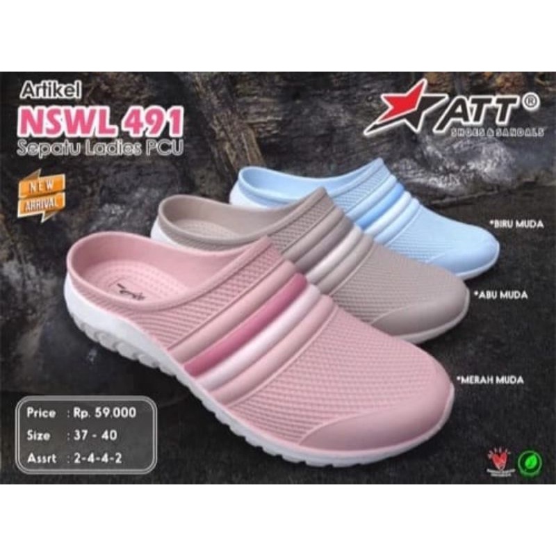 SANDAL SEPATU WANITA MERK ATT NSWL 491 DENGAN BAHAN KARET HALUS RINGAN DAN KUAT