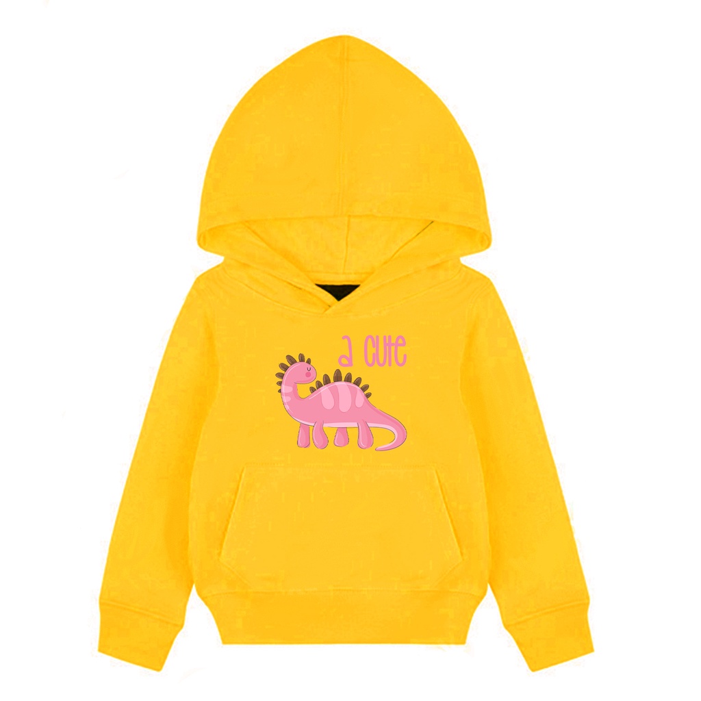 Hoodie Anak Pink Dino Cute  Sweater Pakaian Fleece Anak M - XL