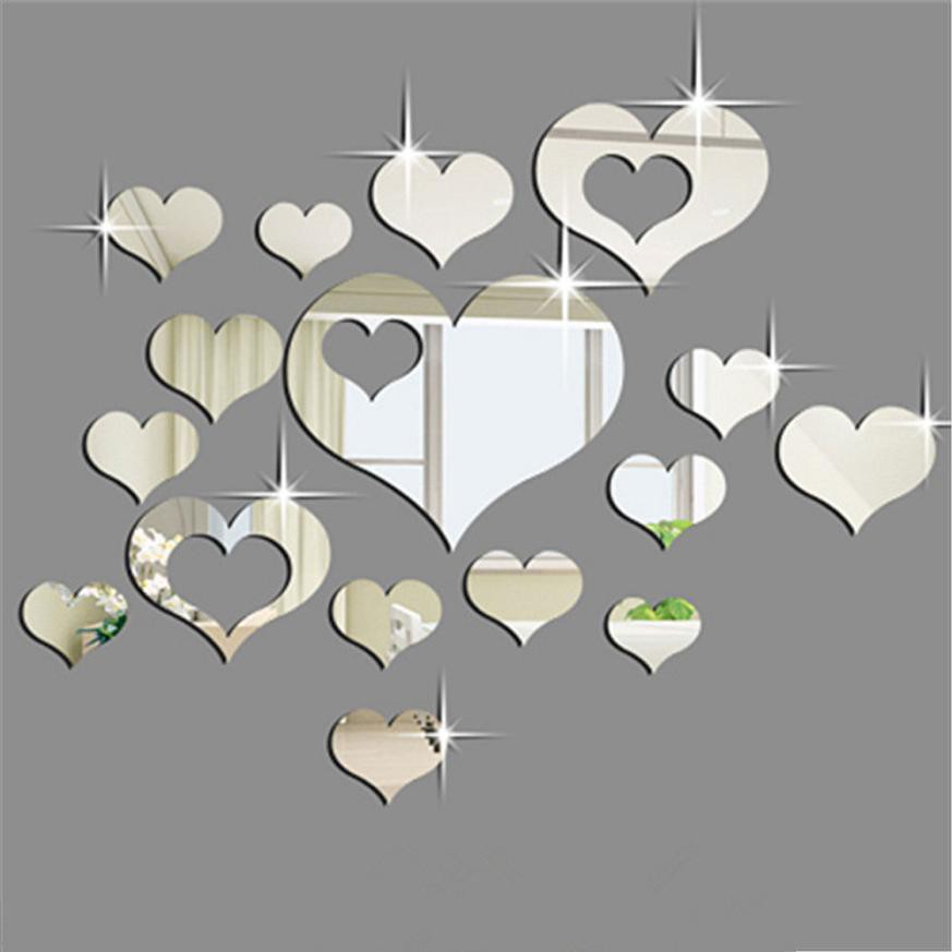 Stiker Dinding Kaca Cermin LOVE 15 Pcs Mirror Wall Sticker Dinding Wallpaper Love Dekorasi Dinding