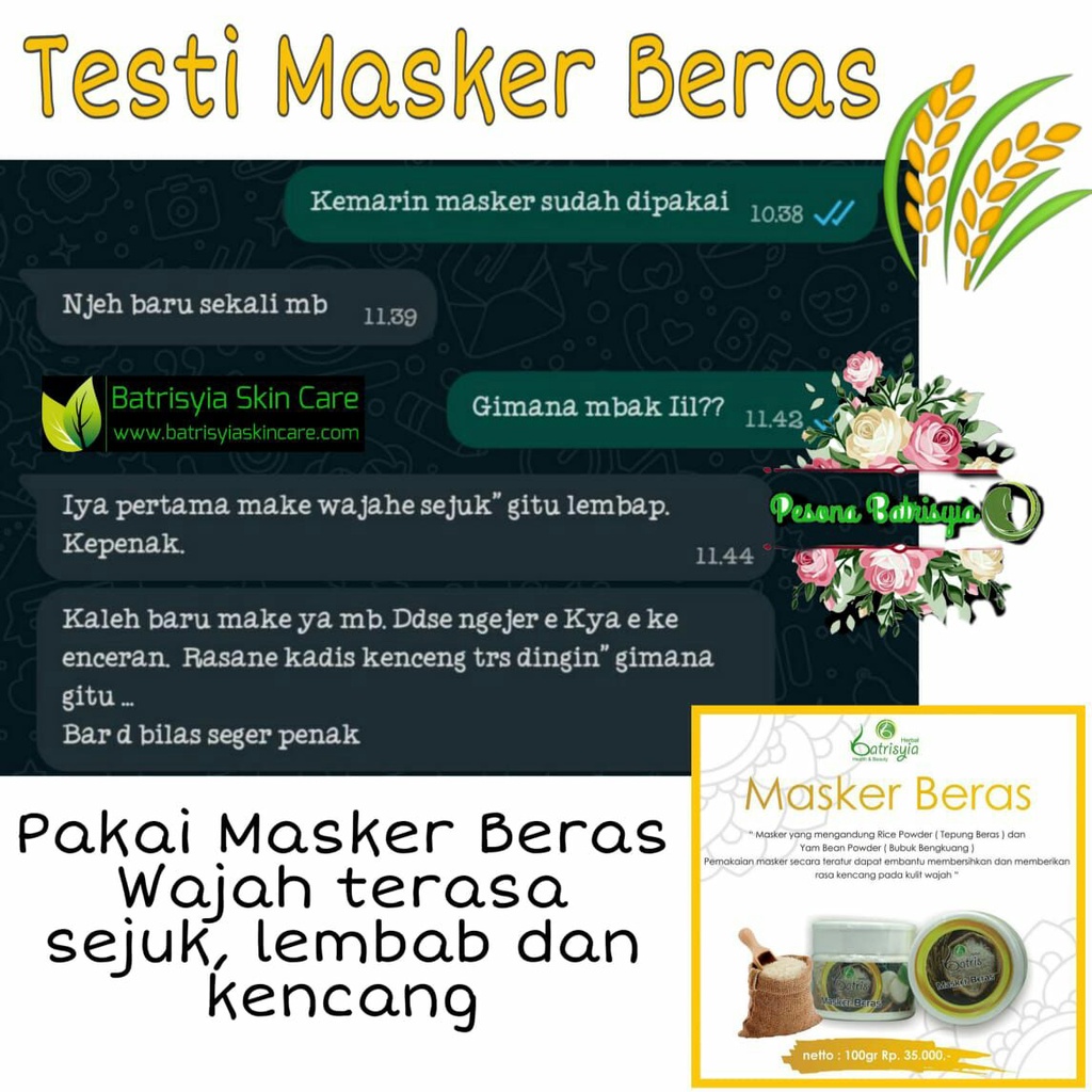 Masker beras batrisyia glowing putih anti muka kusam Aman BPOM