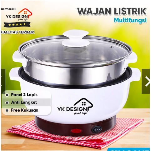 YK DESIGN YK-803 Panci Elektrik Multifungsi / Panci Listrik Serbaguna Free Kukusan Steamer Stainless
