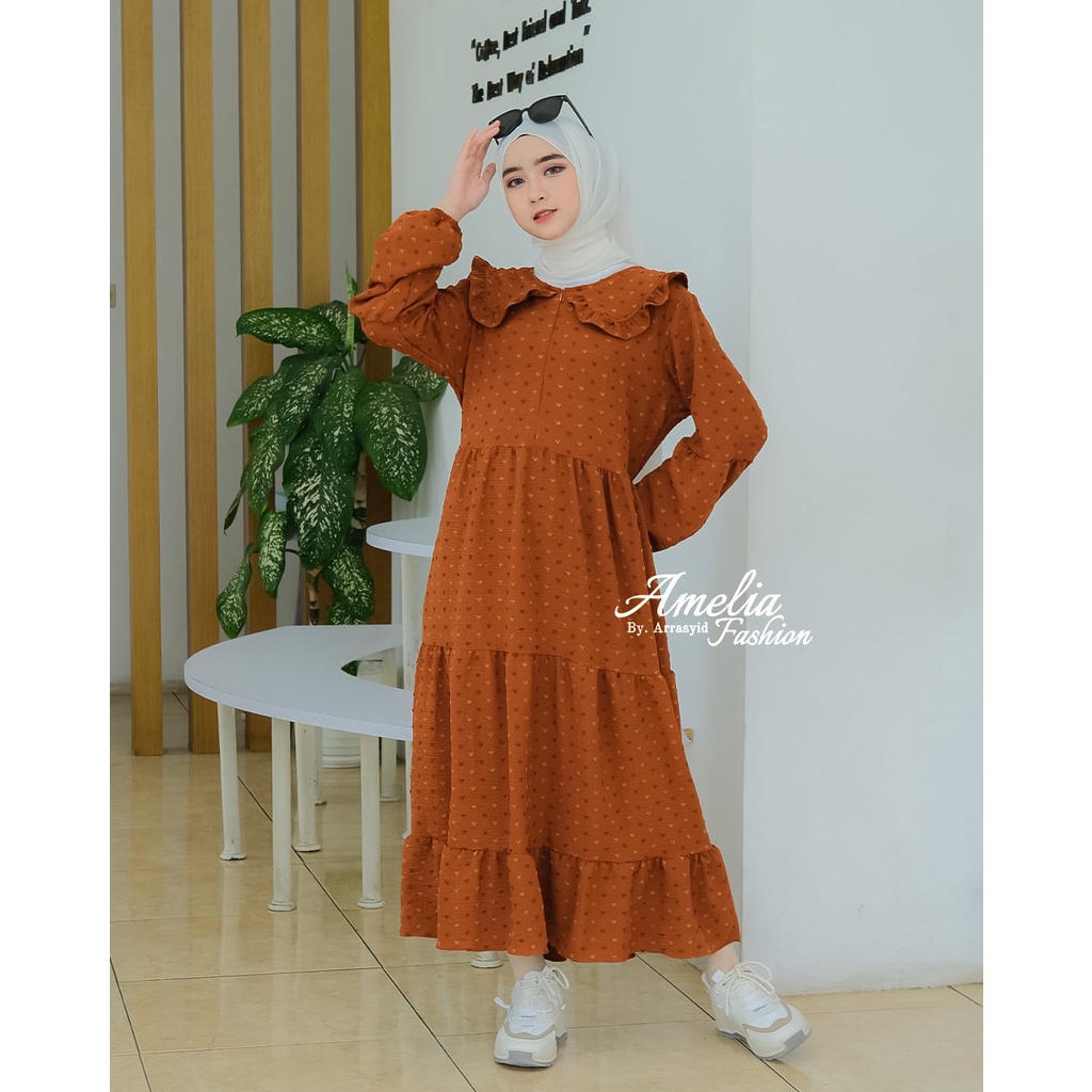 [Amelia Ori] Bisa COD Midi Dress Rubi by amelia Original gamis trend masa kini