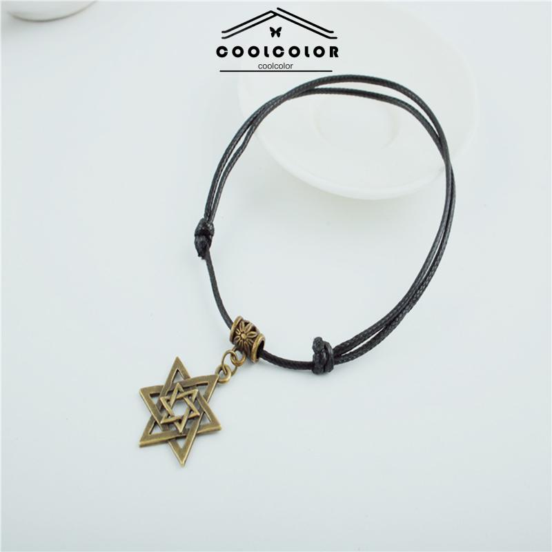 COD❤️Gelang Kaki Hitam Tali Lilin Dikepang Retro Mori Kepribadian Fashion Pentagram Jewelry Aksesoris Wanita Murah Import