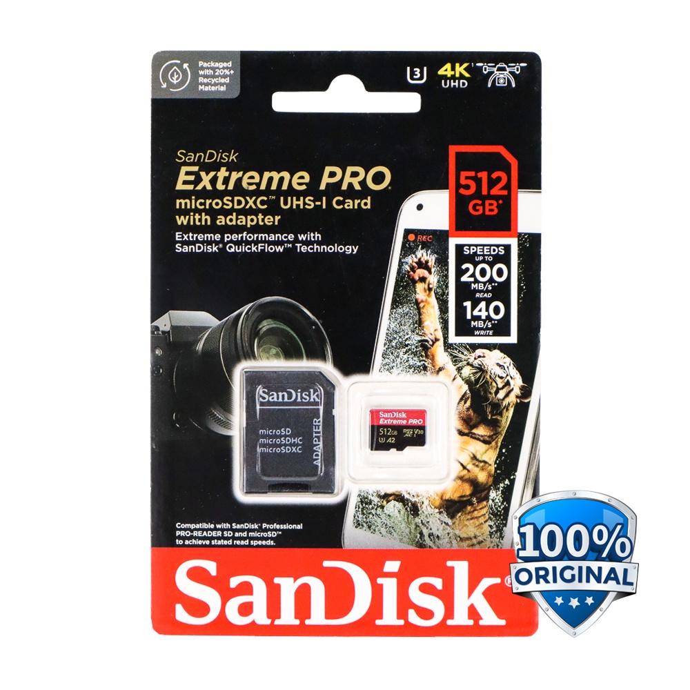 SanDisk MicroSDXC Extreme Pro V30 A2 U3 4K (200MB/s) 512GB-SDSQXCD-512G