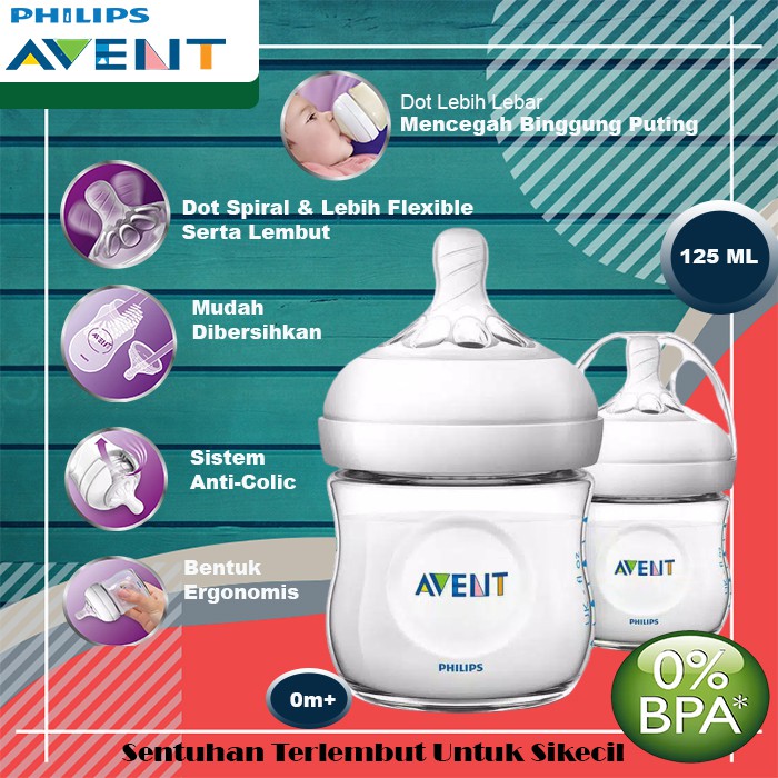 Avent Botol Susu dot bayi Bottle Natural 2.0 Twin Pack  Philips 125ml usia 0 Bln+ BL220