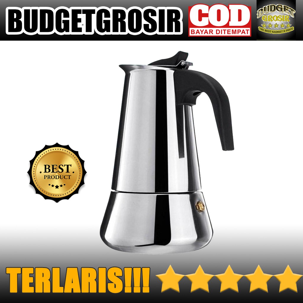 Espresso Coffee Maker Moka Pot Teko Stovetop Filter 300ml 6 Cup - Z21 - Silver--OneTwoCups