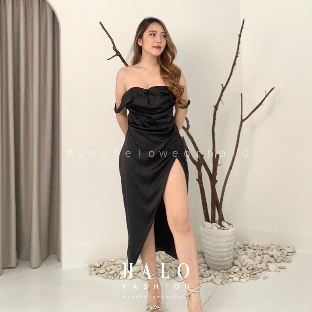 [HaloFashion] Laura Sexy Satin Dress Korean Style