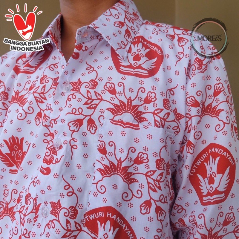 Seragam Baju Batik Tutwuri Handayani SD Merah Lengan Panjang