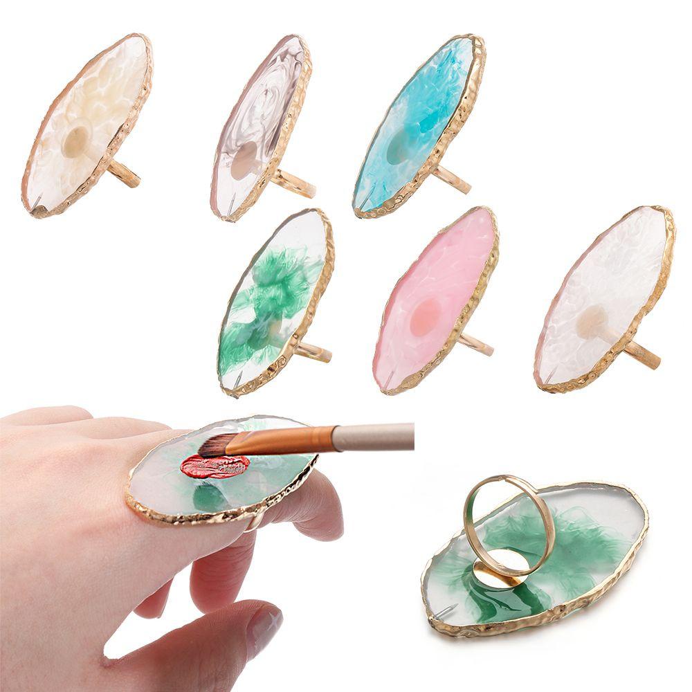 PINEAPPLE Golden Rim Agate Nail Art Palette Manicure tool Nail Art Plate Tips Nail Display Stand Finger Ring Showing Shelf False Nails Foundation Mixing Resin Stone Painting Palette Pigment Holder/Multicolor