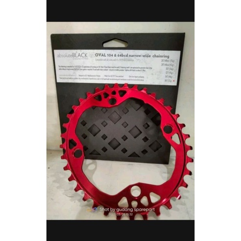 CHAINRING OVAL ABSOLUTE BLACK 36T BCD 104 BCD 64