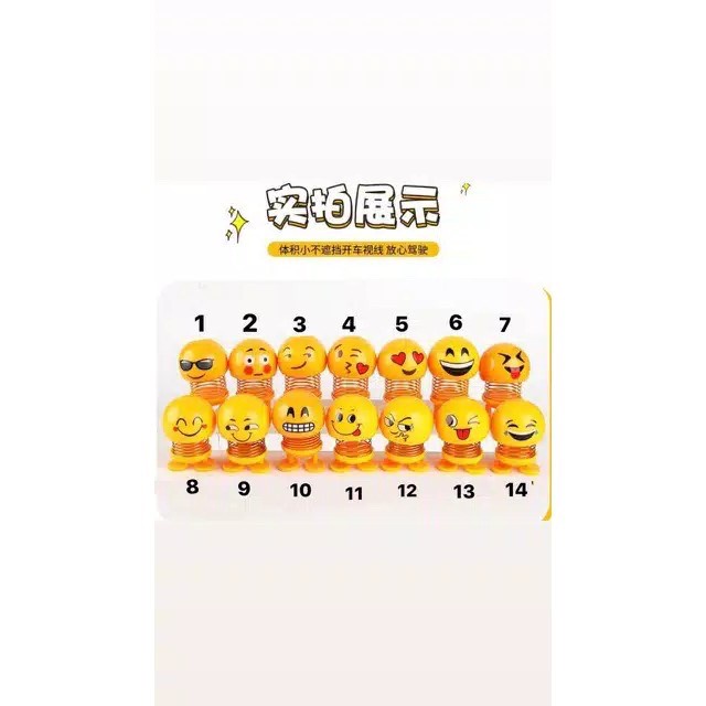 TERMURAH !!! isi 3 pcs Emoji Spring Doll / Boneka Goyang Kepala Emoji Pegas / led Emoticon Spring Doll Smilling Face Spring Doll / Dashbord motor mobil meja