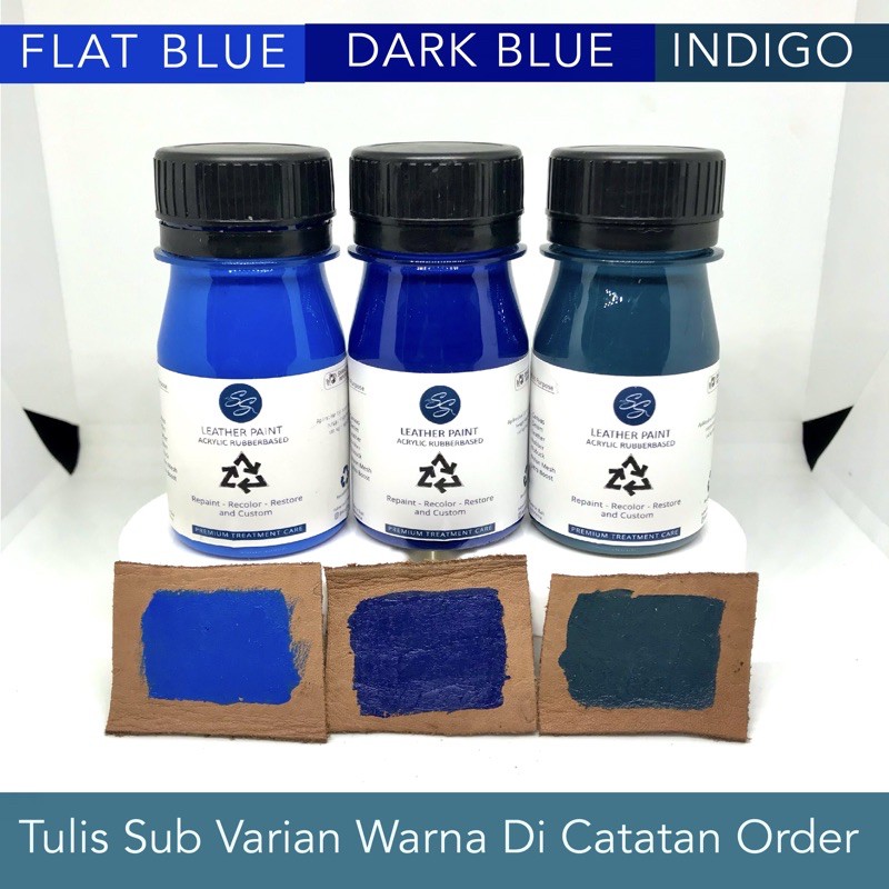 Cat Sepatu Kulit SS Leather Paint - Acrylic Rubber Cat Midsole, Rubber, Boost - Cat Tas Jaket Kulit-Blue/Dark/Indigo