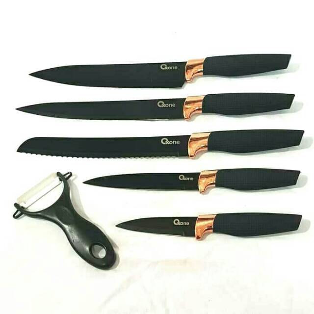 Oxone Ox-609N Onxy Black Knife Pisau Set Tajam Bagus Ox 609N Stainless Anti Karat Parut Pemototong