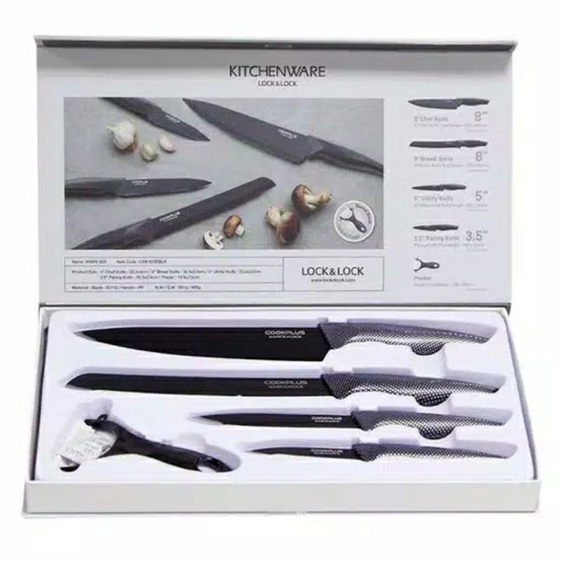 Pisau Lock n Lock Exclusive Cookplus Knife 5 pcs Set Black Lock and Lock