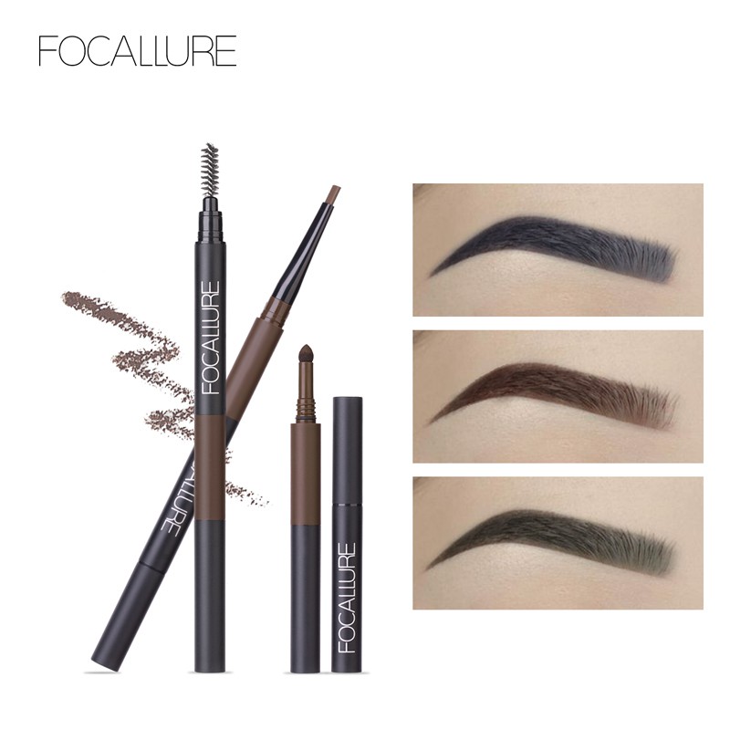 FA64 FOCALLURE 3 in 1 Auto EyeBrows Pen 24 Jam Warna Tahan Lama