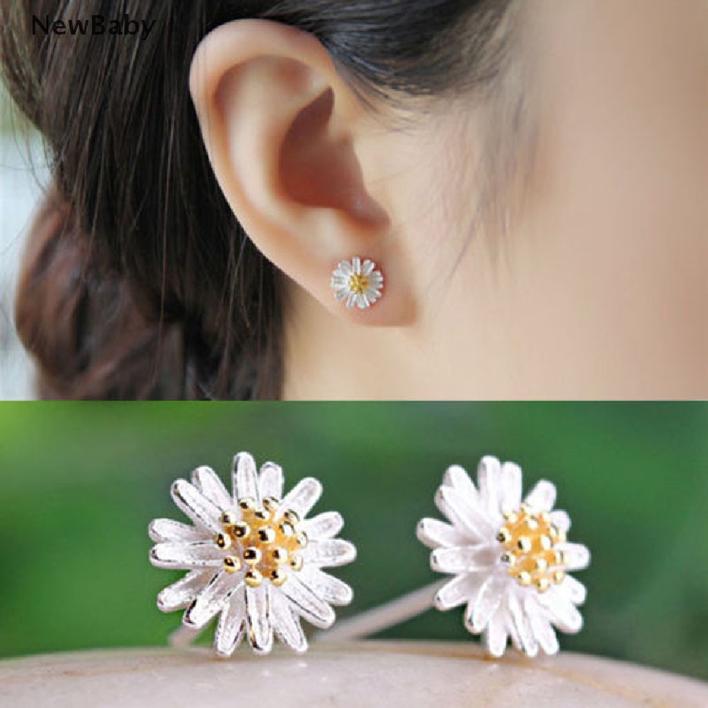 Anting Stud Bentuk Daisy Chrysanthemum Bahan 925 Sterling Silver Untuk Perhiasan