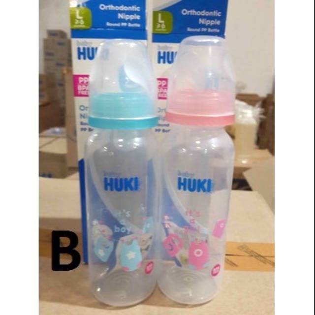 Botol susu bayi Huki PP BP 240 ml karakter dot gepeng bpa free spongebob #332 #334