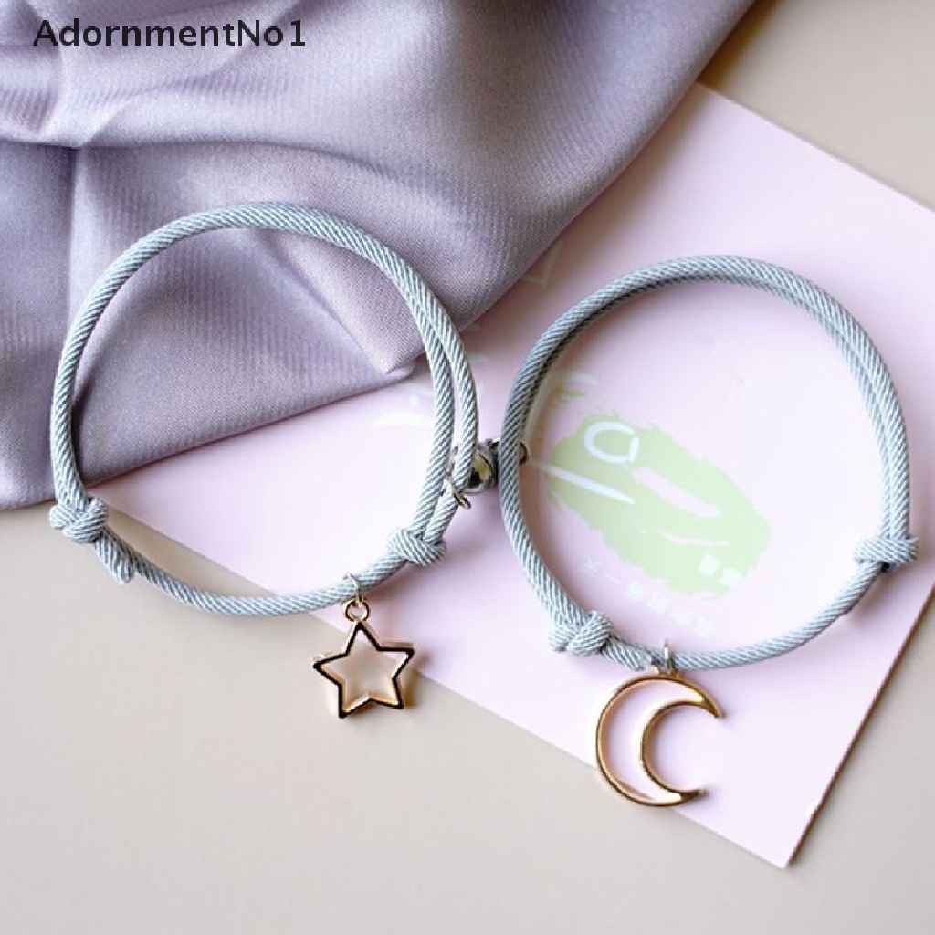 (AdornmentNo1) 2pcs / Set Gelang Tangan Pasangan / Pria / Wanita Magnetik Motif Bulan + Bintang Handmade