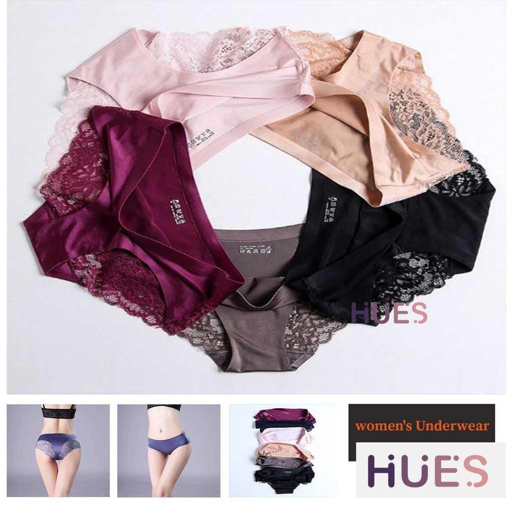 HUES.ID Celana Dalam Renda Brief Seamless Ice Silk Lace Underwear Panties Wanita Murah 2026