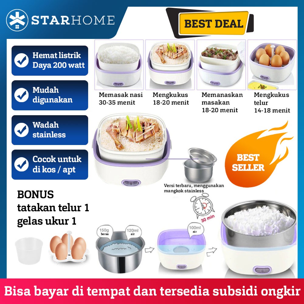 StarHome Rice Cooker Mini 2 Susun kapasitas 1 L - Penanak Nasi Mini - Egg Boiler