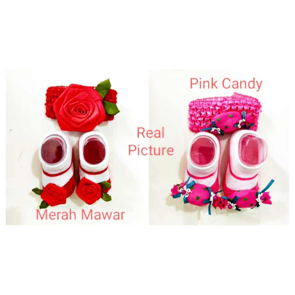 Set Kaos Kaki dan Bandana Headband Cute 0-12 Bulan