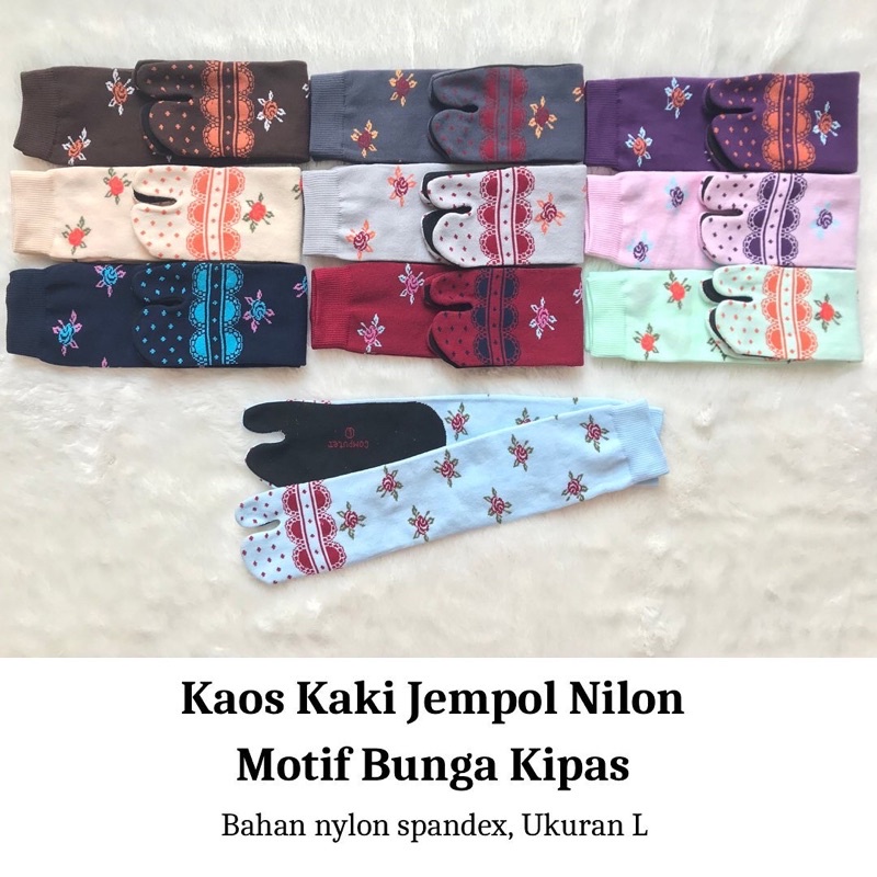 SATU PASANG Kaos Kaki Jempol Nylon Motif Bunga Kipas