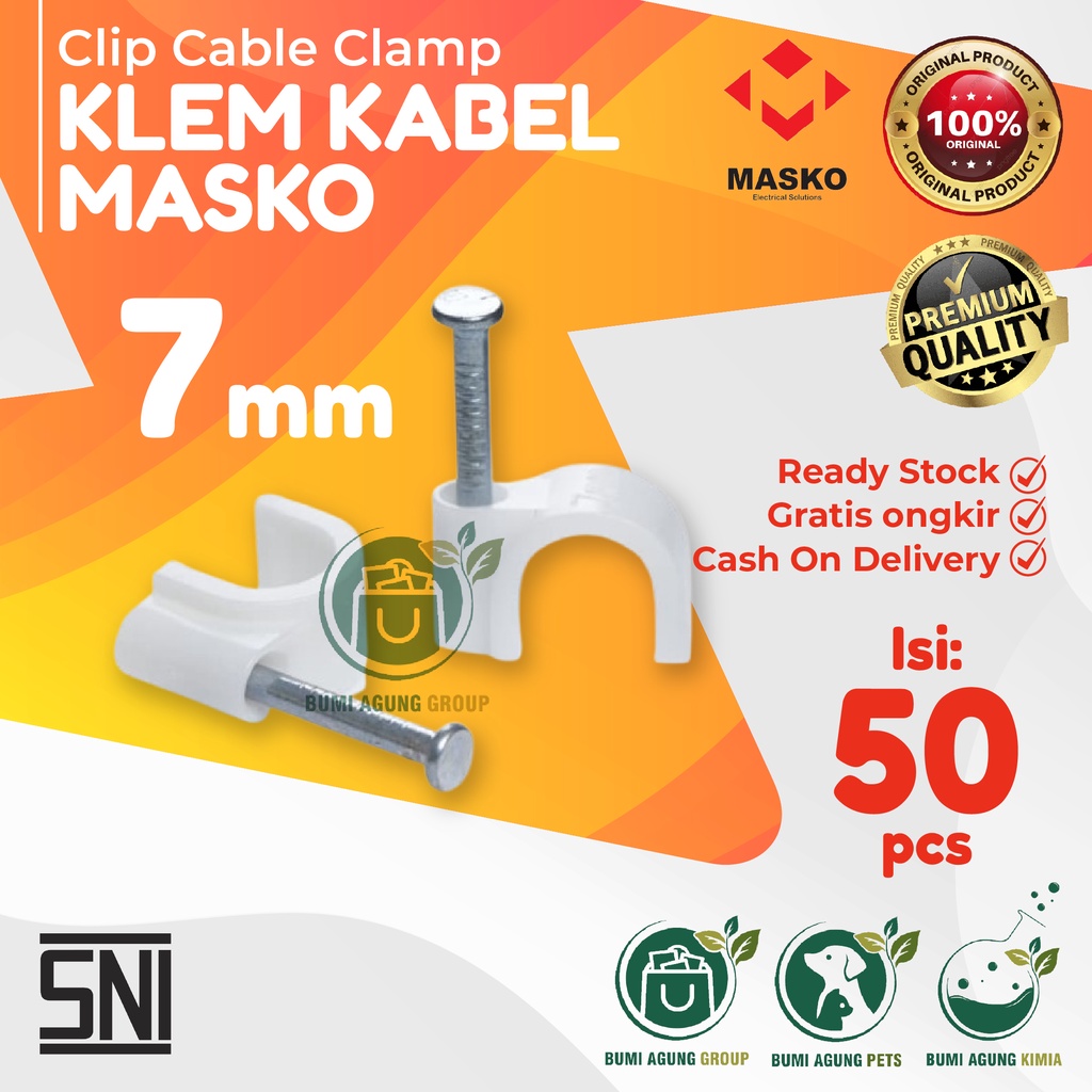 KLEM KABEL CLIB KABEL 4 / 5/ 6/ 7/ 8/ 9/ 10/ 12 MM klem paku beton MASKO isi 50 piece 4mm 5mm 6mm 7mm 9mm 10mm 12mm isi 50 piece