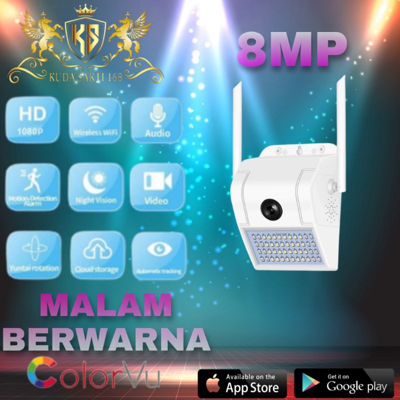 Kamera CCTV IP 8MP nirkabel Rumah Luar tahan air lampu taman cahaya ganda kamera PUTIH