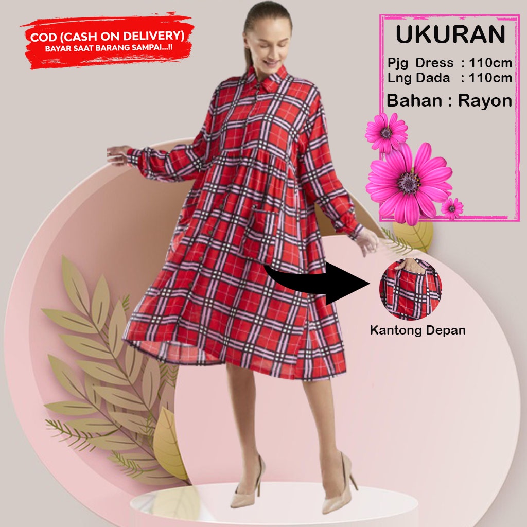 Dress Bali Jumbo - Dress Wanita Casual Dress Amanda Kotak Kotak