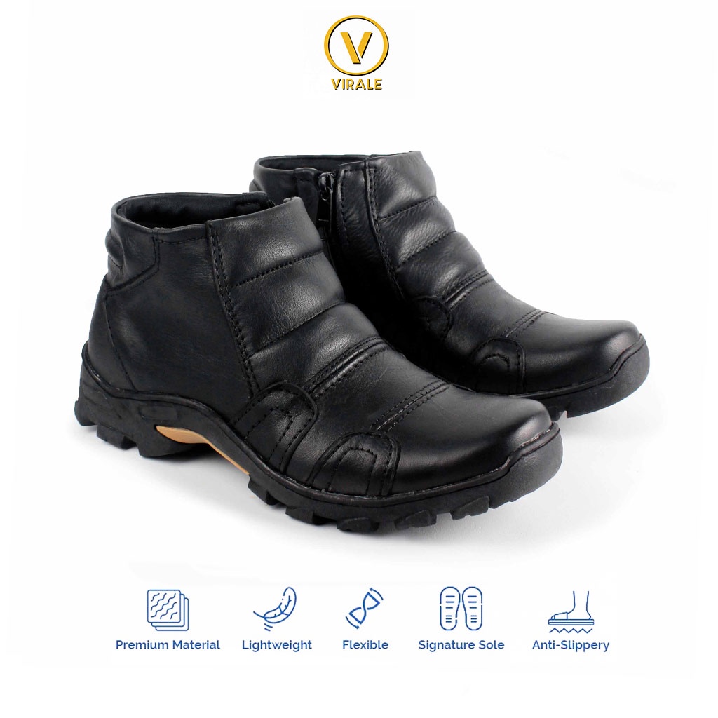 Sepatu Boots Pria Kulit Asli Virale - Sepatu Boots - Sepatu Biker Pria STG 021 HT