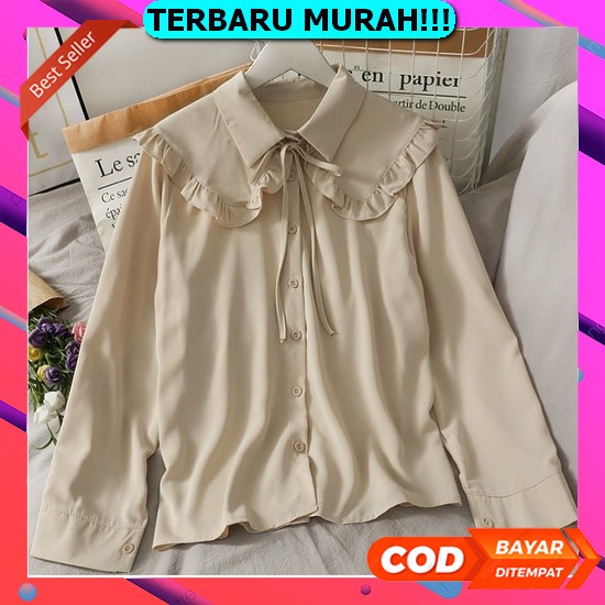 Baju Atasan Putih Wanita Lengan Panjang Model Korean Style Import Terbaru Kekinian Premium Kemeja Bl