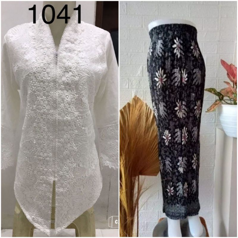 SETELAN KEBAYA PESTA WANITA ALEXUEZ PUTIH TULANG LINEN MIX BROKAT +ROK SIZE XL-5L